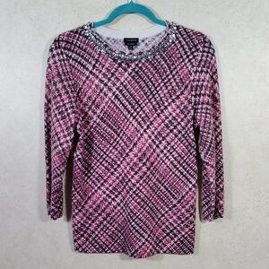 04W02 Talbots burgundy & pink 100% cashmere sweater M